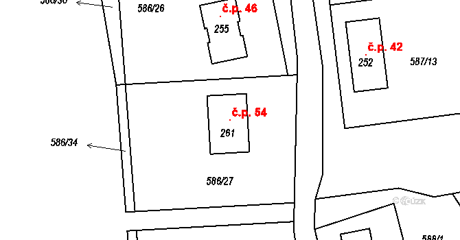 Chodovská Huť 54, Tři Sekery na parcele st. 261 v KÚ Chodovská Huť, Katastrální mapa