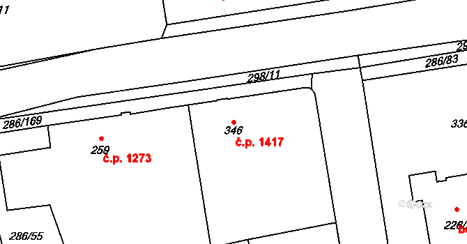 Švermov 1417, Kladno na parcele st. 346 v KÚ Hnidousy, Katastrální mapa