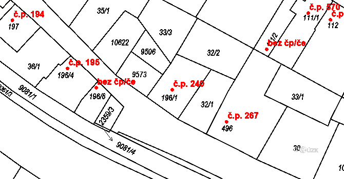 Slavonice 240 na parcele st. 196/1 v KÚ Slavonice, Katastrální mapa