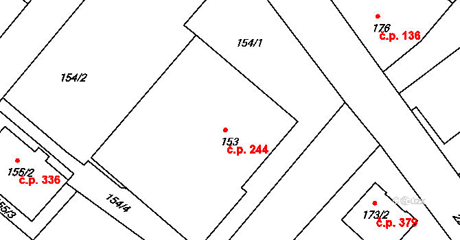 Donín 244, Hrádek nad Nisou na parcele st. 153 v KÚ Donín u Hrádku nad Nisou, Katastrální mapa