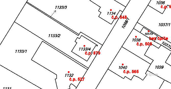 Kosmonosy 879 na parcele st. 1133/4 v KÚ Kosmonosy, Katastrální mapa