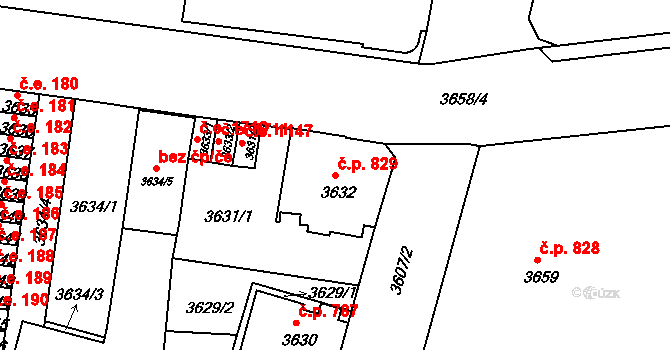 Děčín V-Rozbělesy 829, Děčín na parcele st. 3632 v KÚ Podmokly, Katastrální mapa
