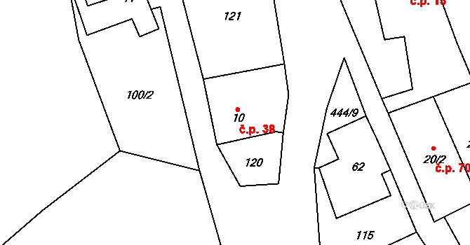 Střítež 38, Polička na parcele st. 10 v KÚ Střítež u Poličky, Katastrální mapa