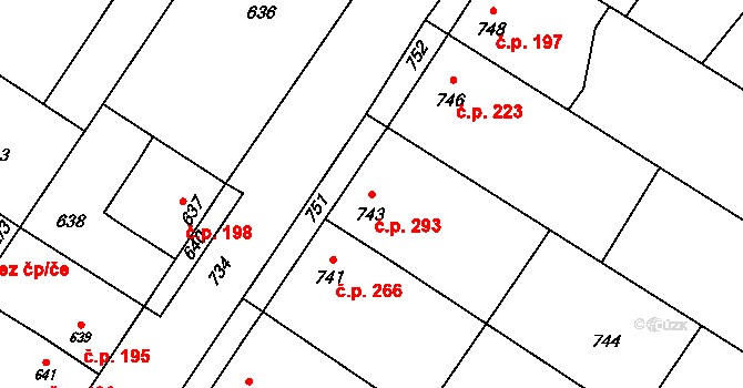 Křelov 293, Křelov-Břuchotín na parcele st. 743 v KÚ Křelov, Katastrální mapa