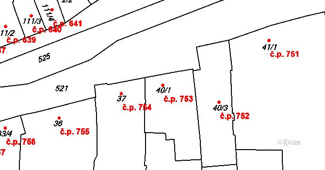 Loučany 753 na parcele st. 40/1 v KÚ Loučany na Hané, Katastrální mapa