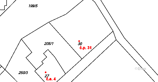 Kardavec 31, Hluboš na parcele st. 30 v KÚ Kardavec, Katastrální mapa