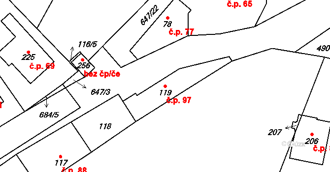 Chomutice 97 na parcele st. 119 v KÚ Chomutice, Katastrální mapa