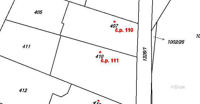 Slatiny 111 na parcele st. 410 v KÚ Slatiny, Katastrální mapa