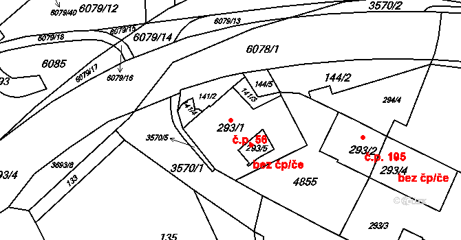 Rožnov pod Radhoštěm 56 na parcele st. 293/1 v KÚ Rožnov pod Radhoštěm, Katastrální mapa