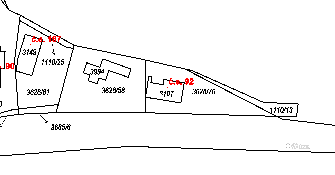 Byšičky 92, Lysá nad Labem na parcele st. 3107 v KÚ Lysá nad Labem, Katastrální mapa