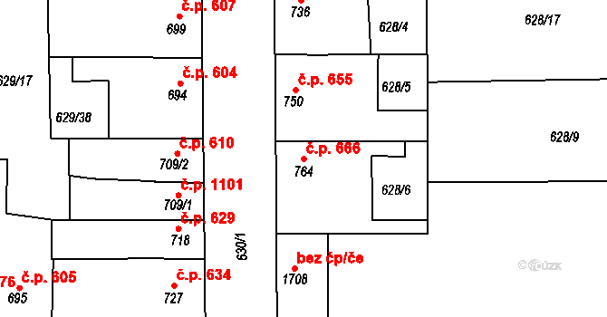 Lysá nad Labem 666 na parcele st. 764 v KÚ Lysá nad Labem, Katastrální mapa