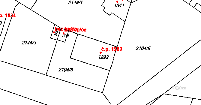 Lysá nad Labem 1283 na parcele st. 1292 v KÚ Lysá nad Labem, Katastrální mapa