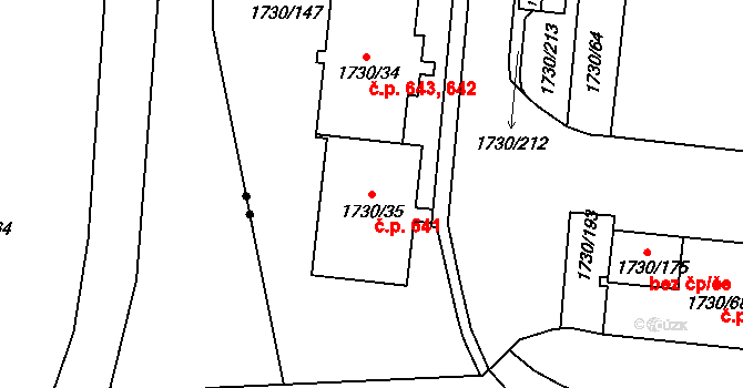 Miřetice u Klášterce nad Ohří 641, Klášterec nad Ohří na parcele st. 1730/35 v KÚ Miřetice u Klášterce nad Ohří, Katastrální mapa