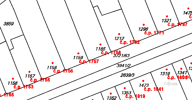 Břeclav 1758 na parcele st. 1185 v KÚ Břeclav, Katastrální mapa