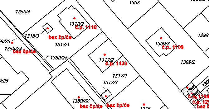 Pelhřimov 1136 na parcele st. 1317/2 v KÚ Pelhřimov, Katastrální mapa