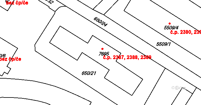 Frýdek 2387,2388,2389, Frýdek-Místek na parcele st. 7695 v KÚ Frýdek, Katastrální mapa