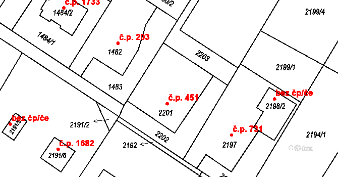 Šenov 451 na parcele st. 2201 v KÚ Šenov u Ostravy, Katastrální mapa