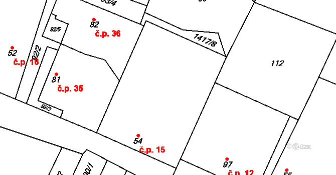 Bor 15, Suchdol nad Lužnicí na parcele st. 54 v KÚ Bor, Katastrální mapa
