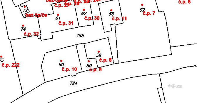 Hradčany 8, Praha na parcele st. 58 v KÚ Hradčany, Katastrální mapa