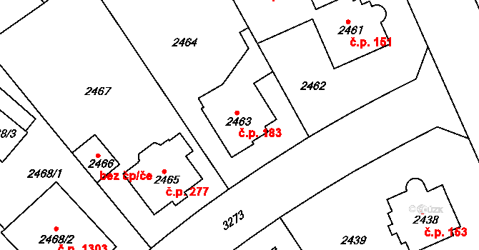 Krč 183, Praha na parcele st. 2463 v KÚ Krč, Katastrální mapa