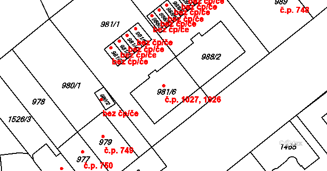 Košíře 1026,1027, Praha na parcele st. 981/6 v KÚ Košíře, Katastrální mapa