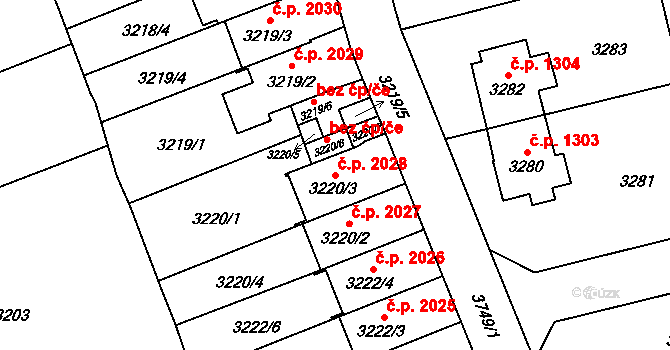 Břevnov 2028, Praha na parcele st. 3220/3 v KÚ Břevnov, Katastrální mapa