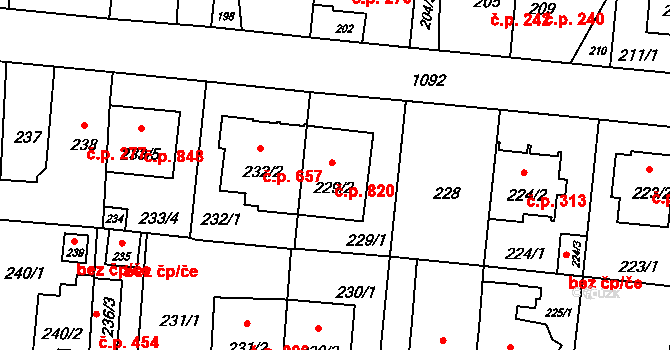 Čimice 820, Praha na parcele st. 229/2 v KÚ Čimice, Katastrální mapa
