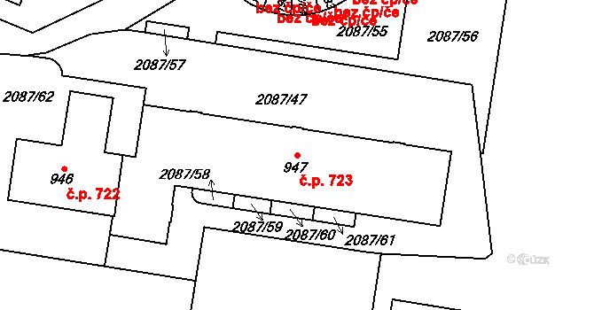 Kbely 723, Praha na parcele st. 947 v KÚ Kbely, Katastrální mapa