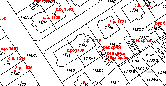 Chomutov 1770 na parcele st. 1142 v KÚ Chomutov I, Katastrální mapa