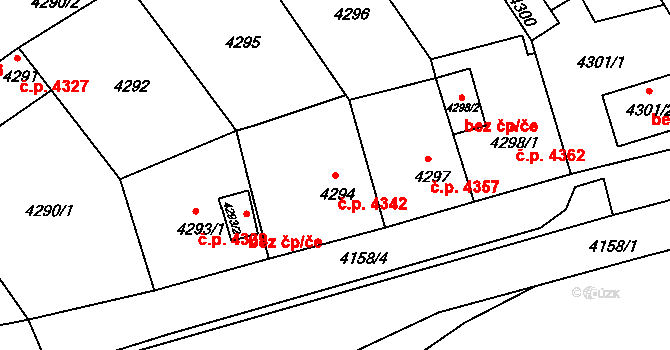 Chomutov 4342 na parcele st. 4294 v KÚ Chomutov II, Katastrální mapa