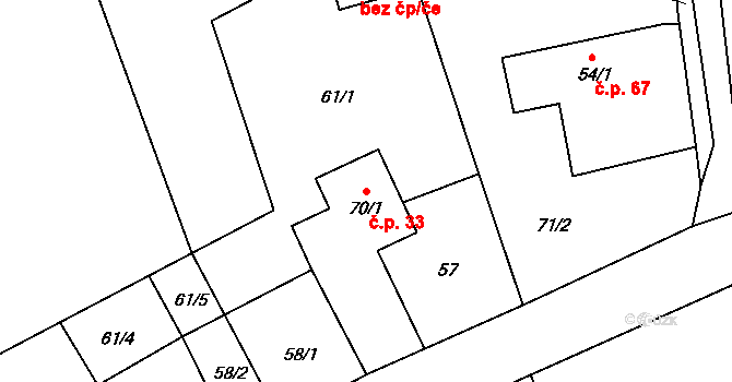 Druzcov 33, Osečná na parcele st. 70/1 v KÚ Druzcov, Katastrální mapa