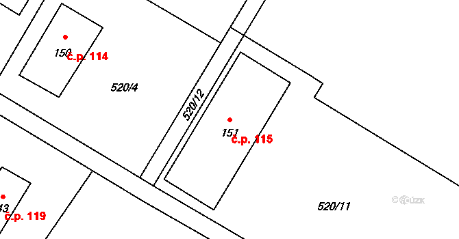 Andělská Hora 115, Chrastava na parcele st. 151 v KÚ Andělská Hora u Chrastavy, Katastrální mapa