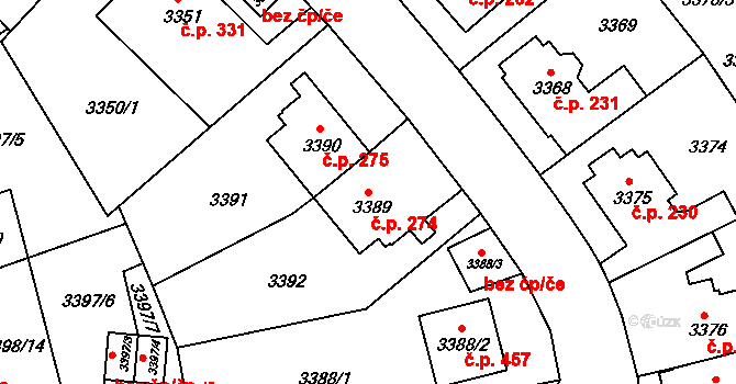 Liberec V-Kristiánov 274, Liberec na parcele st. 3389 v KÚ Liberec, Katastrální mapa