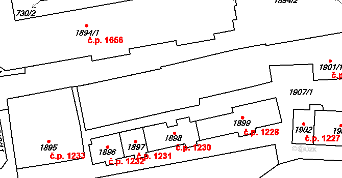 Šlapanice 1229 na parcele st. 1901/1 v KÚ Šlapanice u Brna, Katastrální mapa