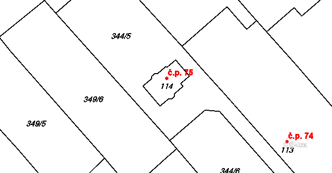 Končice 75, Žiželice na parcele st. 114 v KÚ Končice, Katastrální mapa