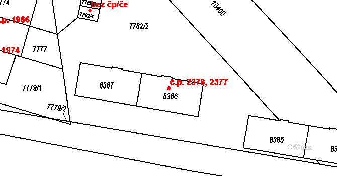 Jižní Předměstí 2377,2378, Plzeň na parcele st. 8386 v KÚ Plzeň, Katastrální mapa