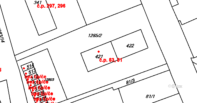 Hylváty 81,83, Ústí nad Orlicí na parcele st. 421 v KÚ Hylváty, Katastrální mapa