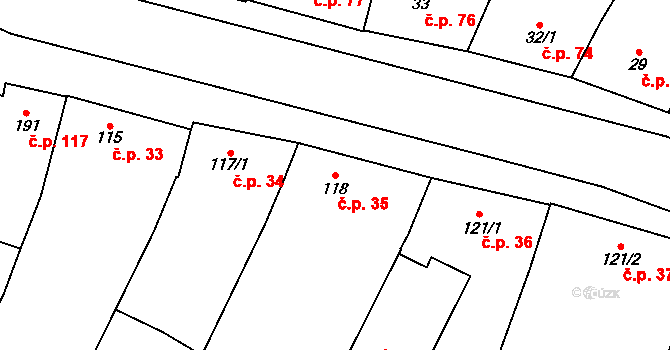 Držovice 35 na parcele st. 118 v KÚ Držovice na Moravě, Katastrální mapa