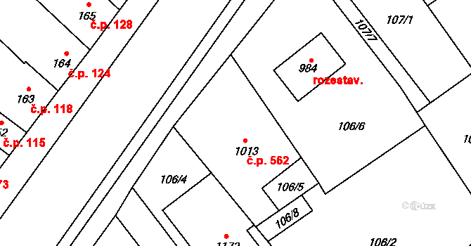 Chválkovice 562, Olomouc na parcele st. 1013 v KÚ Chválkovice, Katastrální mapa