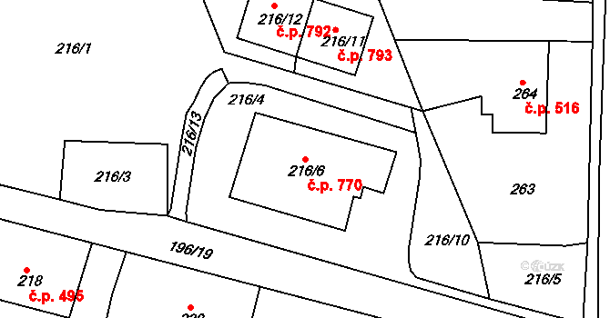 Habartov 770 na parcele st. 216/6 v KÚ Habartov, Katastrální mapa
