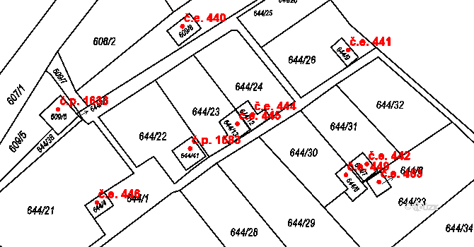 Ráj 445, Karviná na parcele st. 644/13 v KÚ Ráj, Katastrální mapa