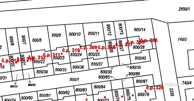 Velké Předměstí 308, Horšovský Týn na parcele st. 800/25 v KÚ Horšovský Týn, Katastrální mapa