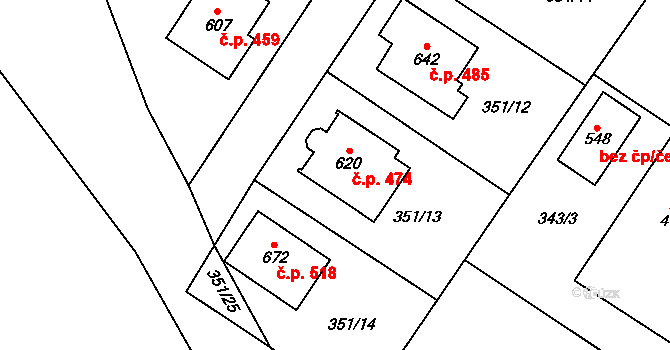 Cerhenice 474 na parcele st. 620 v KÚ Cerhenice, Katastrální mapa