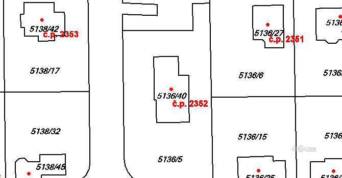 Pod Bezručovým vrchem 2352, Krnov na parcele st. 5136/40 v KÚ Krnov-Horní Předměstí, Katastrální mapa