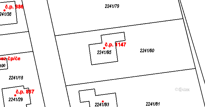 Třemošná 1147 na parcele st. 2241/95 v KÚ Třemošná, Katastrální mapa