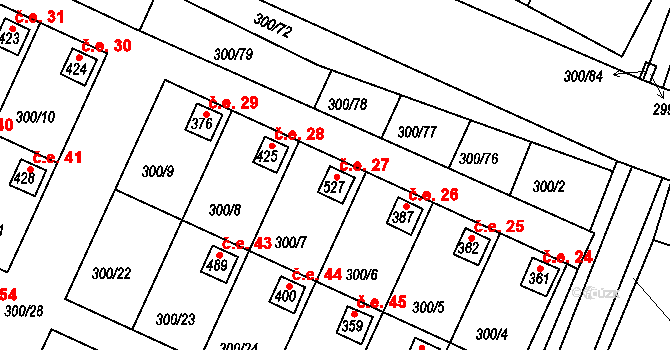 Hrádek 27 na parcele st. 527 v KÚ Hrádek u Rokycan, Katastrální mapa