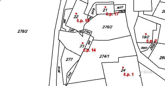 Chlum 14, Chlum-Korouhvice na parcele st. 23 v KÚ Chlum, Katastrální mapa