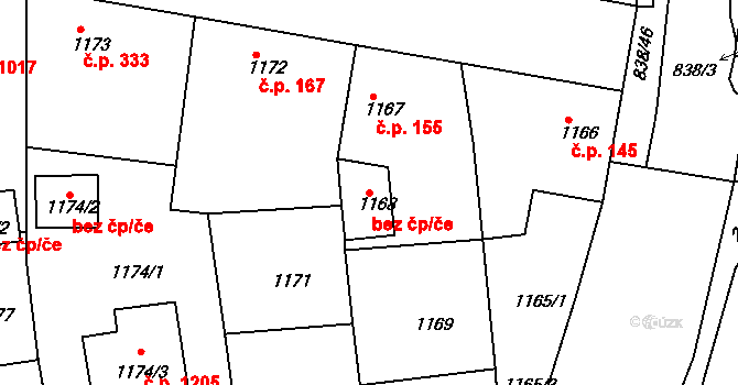 Třemošná 39626709 na parcele st. 1168 v KÚ Třemošná, Katastrální mapa