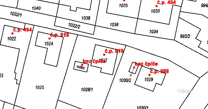 Vítkov 819 na parcele st. 1027 v KÚ Vítkov, Katastrální mapa