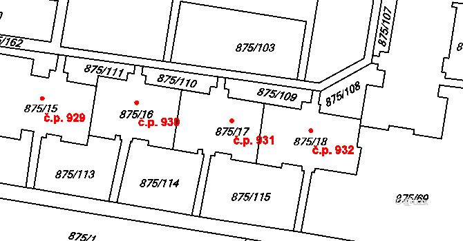 Kylešovice 931, Opava na parcele st. 875/17 v KÚ Kylešovice, Katastrální mapa